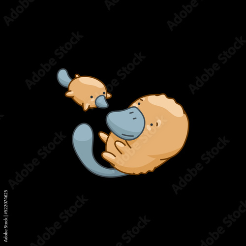 Platypus in kawaii style, cute cartoon character
