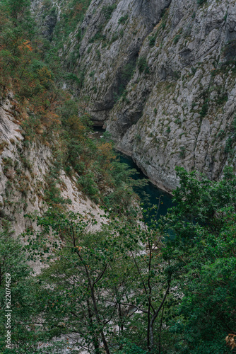 the gorge between the mountains where the highway runs along the Moraca River, Montenegro