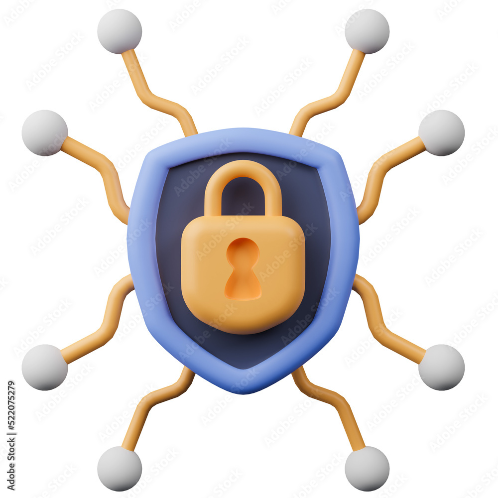 Isolated 3d rendering shield and padlock icon on white background. Isolated 3d rendering shield and padlock icon on white background.