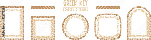 Greek key frames and borders collection. Decorative ancient meander, greece ornamental set, repeated geometric motif. Fframes consist from tiny bricks, easy to resize or change frames proportion