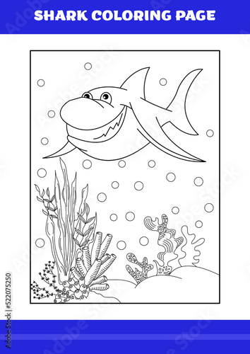 Shark Coloring Page for kids. Shark coloring book for relax and meditation.