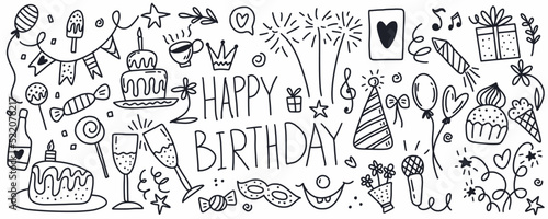 Happy Birthday. Vector collection of doodle illustrations.