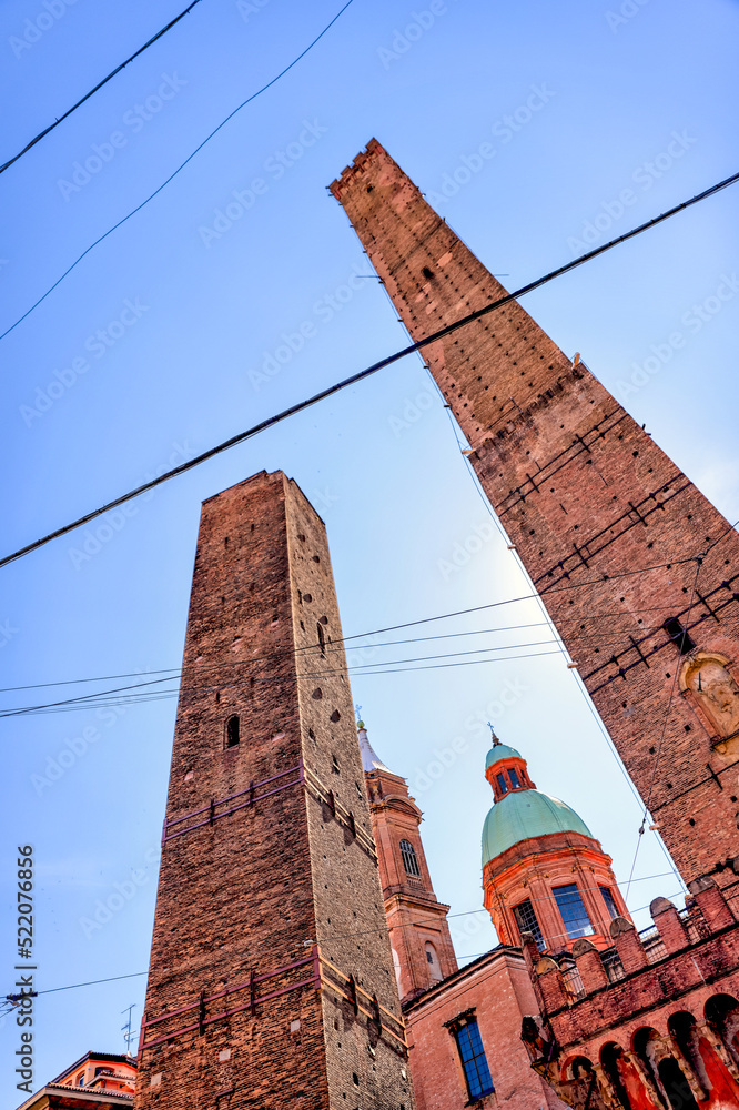 The Two Towers of Bologna on a sunny morning
