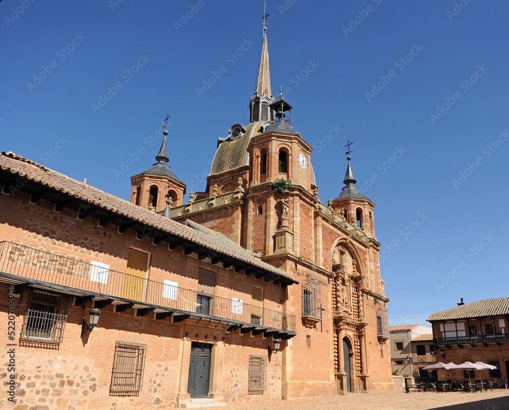 Naklejka premium Main Square (Plaza Mayor) of San Carlos del Valle with the Church of Christ, Ciudad Real province, Castilla la Mancha, Spain