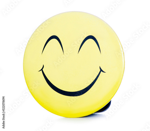 Round smile happy in hand on white background isolation