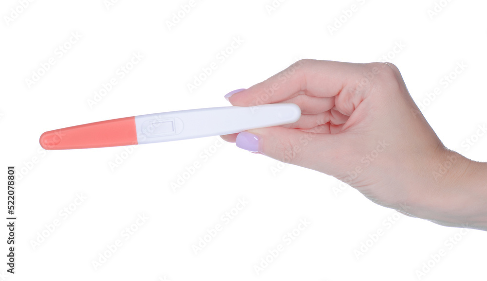 Pregnancy test pregnant in hand on white background isolation Pregnancy test pregnant in hand on white background isolation
