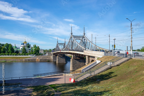 Starovolzhsky Bridge and Volga River embankment. Tver, Russia