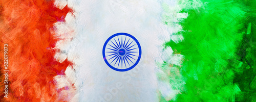 Εκτύπωση καμβά Watercolor Grunge brush stroke illustration Flag for Indian 15th of August, Indi