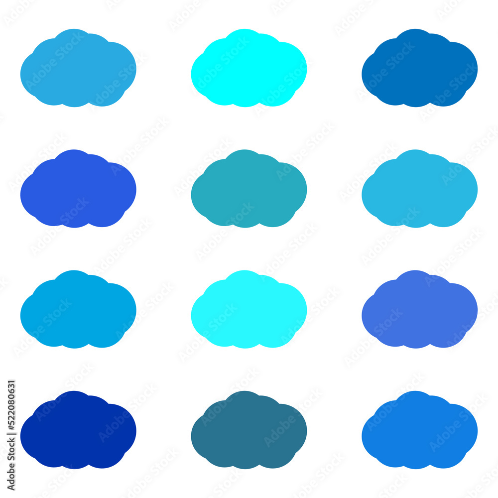 Set of gradient colored clouds in shades of blue Set of gradient colored clouds in shades of blue