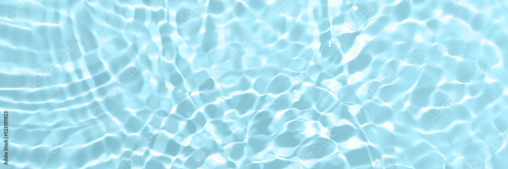 Fresh water surface background. Bright blue pattern with rippled water texture and splashes. Top view web banner