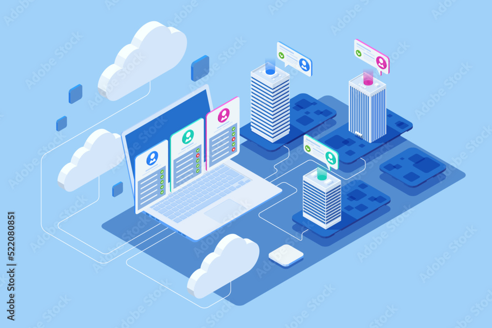 Isometric hiring and recruitment concept. File manager, data storage and indexing. Human resources, team composition, team configuration, teamwork.