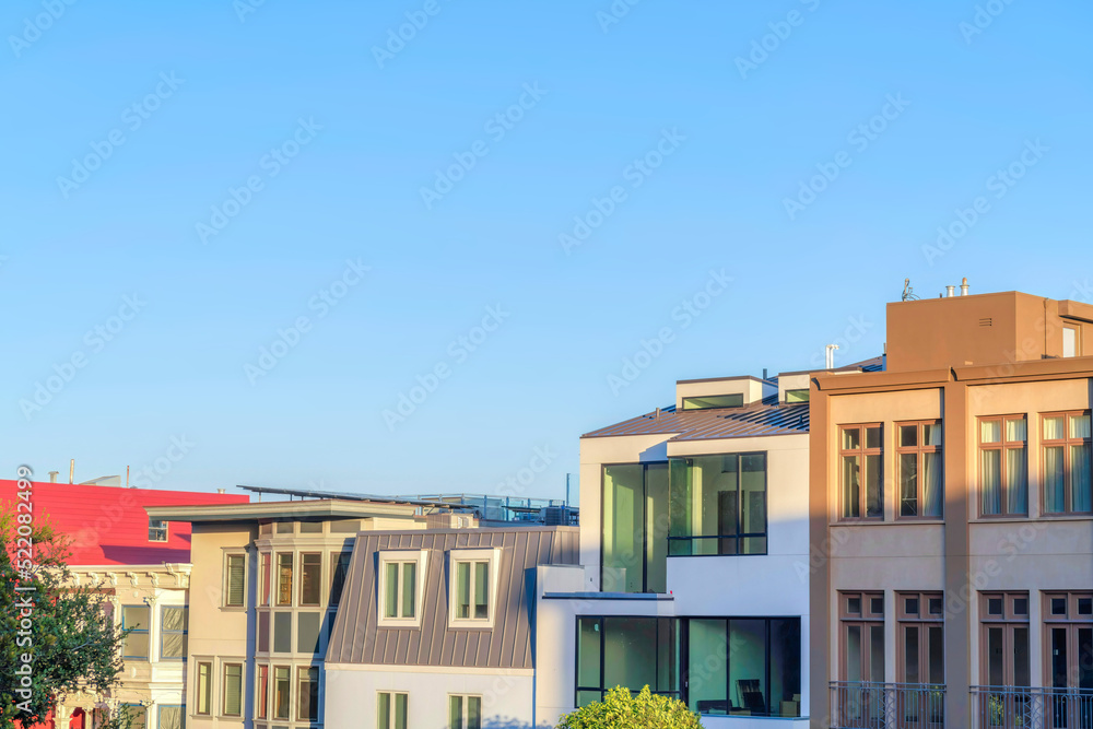 Row of traditional and modern house buildings at San Francisco, California