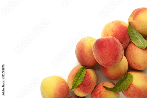 Peach fruit isolated on white background. Peach clipping path.