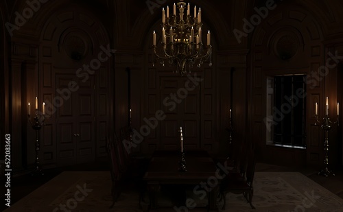 Gothic manor living room with candles