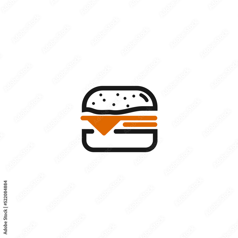 Modern flat logo for burger. Vectors design concept for burger with crown. Line logo for burger Modern flat logo for burger. Vectors design concept for burger with crown. Line logo for burger