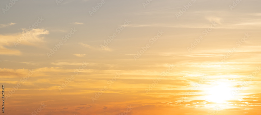 Obraz premium Panoramic View of Cloudscape during a colorful sunset or sunrise. Taken on the West Coast of British Columbia, Canada.
