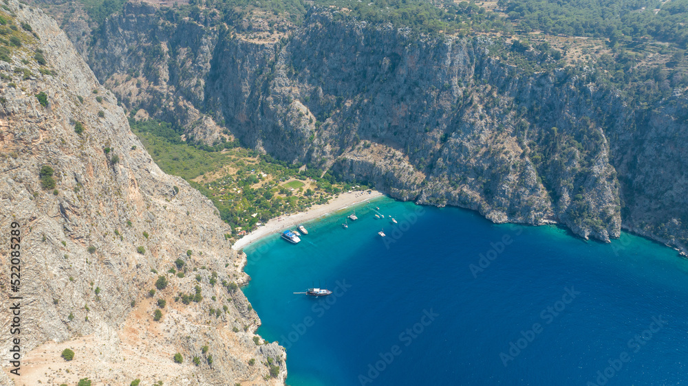 Butterfly Valley fethiye mugla. Aerial view of butterfly valley.