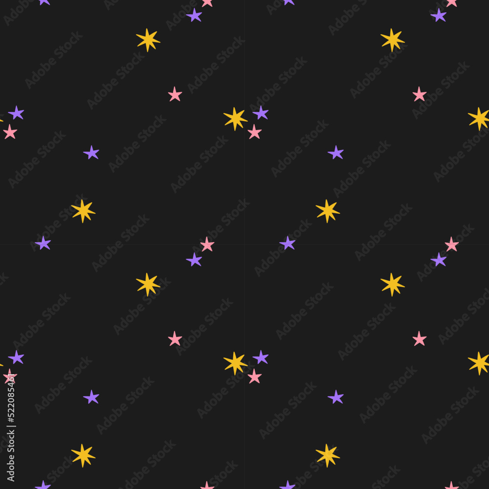 Cute seamless pattern with colorful stars. Digital paper design. Pretty vector background. illustration for nursery, baby and kids products, fabric, stationery, textile Cute seamless pattern with colorful stars. Digital paper design. Pretty vector background. illustration for nursery, baby and kids products, fabric, stationery, textile