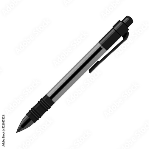 Plastic Black and Gray Ball Point Pen Isolated on White Background 