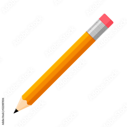 Standard Wood Yellow HB Pencil with Soft Pink Eraser Isolated on White Background