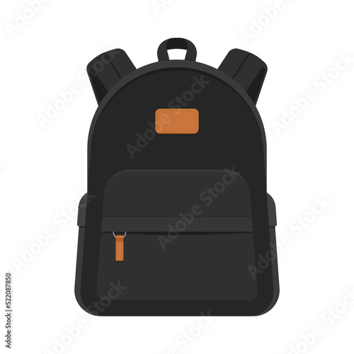 Black Backpack with Leather Strap Isolated on White Background