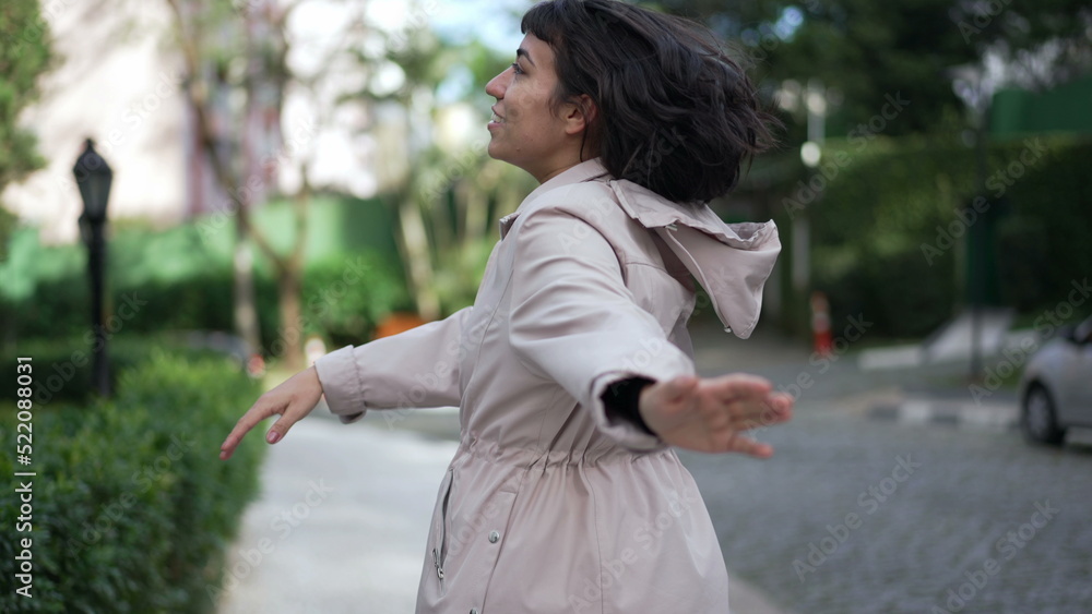 A happy hispanic girl enjoying life. South American young woman celebrating success feeling joy and happiness A happy hispanic girl enjoying life. South American young woman celebrating success feeling joy and happiness