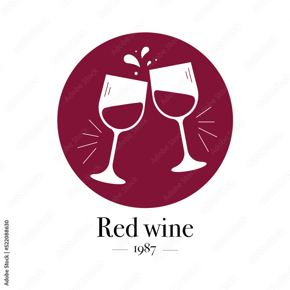 Logo design with red wine glasses and wine splash. Logo for wine bar, winery, venyard, lounge Logo design with red wine glasses and wine splash. Logo for wine bar, winery, venyard, lounge