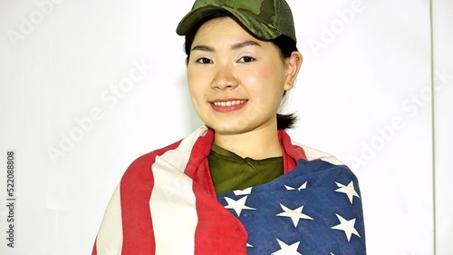 Smiling Female Army Recruit With Us Flag