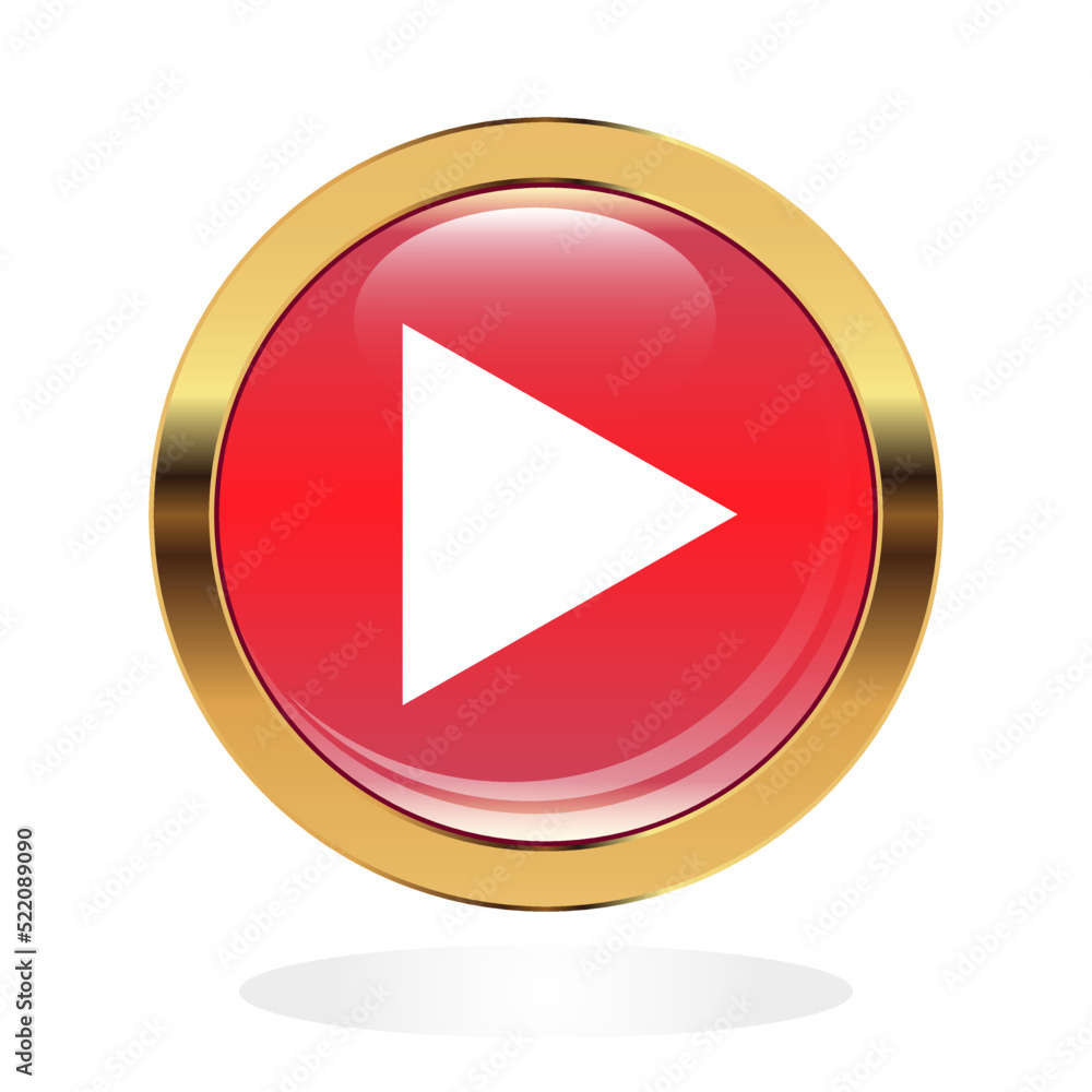 Play icon on red glossy button Play icon on red glossy button