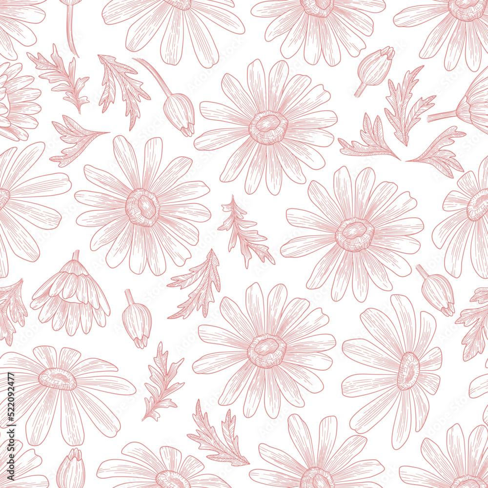 Garden flower pattern outline hand drawn vector. Floral seamless