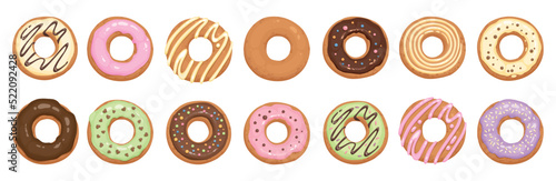 Donut cake icons set cartoon vector. Chocolate sweet