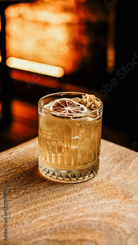 brown background Cocktail. Fancy cocktail. Drinks.