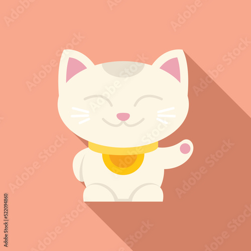 Cute lucky cat icon flat vector. Japan neko