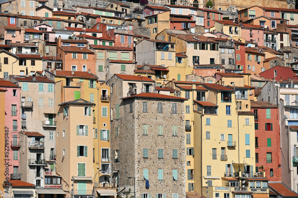 Colorful buildings in Menton France cityscape