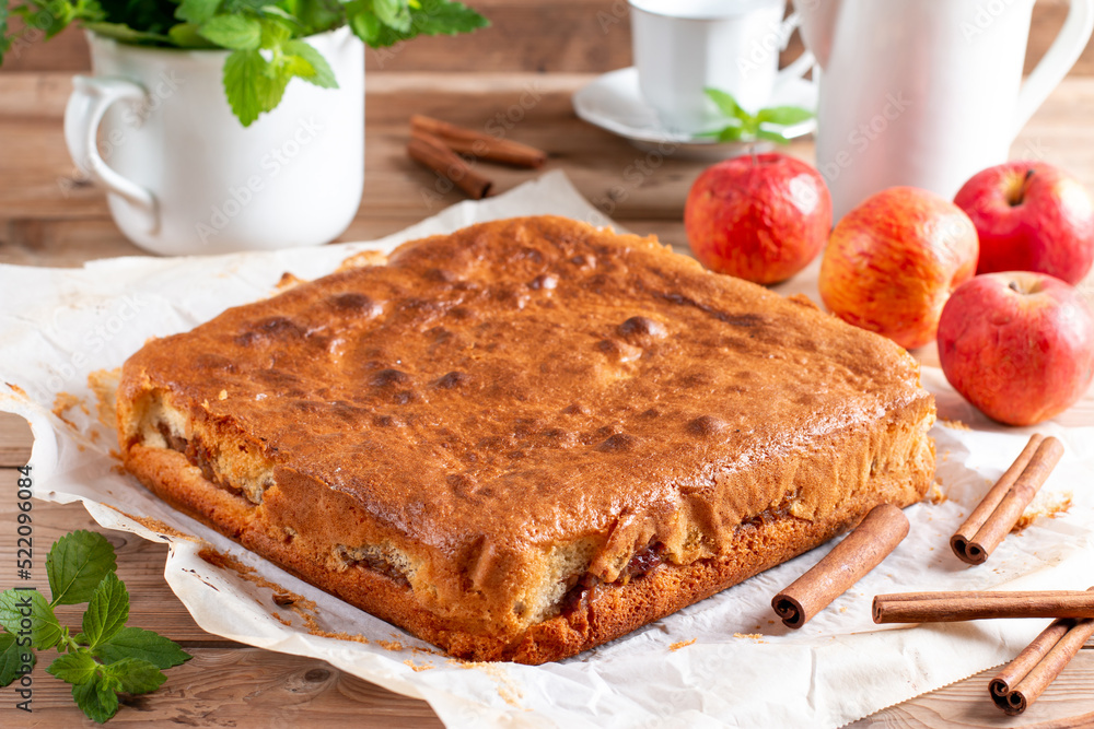 Apple pie, sponge cake, Charlotte with apples on a table Apple pie, sponge cake, Charlotte with apples on a table