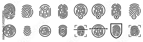 Fingerprint icon set on white background