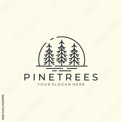 pine tree with line and emblem style logo icon template design.australian, austrian, plant vector illustration photo