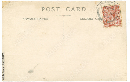 Early 1900's torn and creased vintage post card, postmarked with stamp