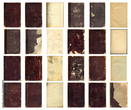 Blank old book covers. Set of vintage textures. Rough faded surface. Perfect for background and retro style design. Empty place for text.