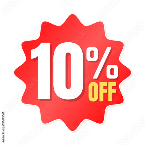 10% percent off(offer), shop now, red and yellow 3D super discount sticker, sale. vector illustration, Ten