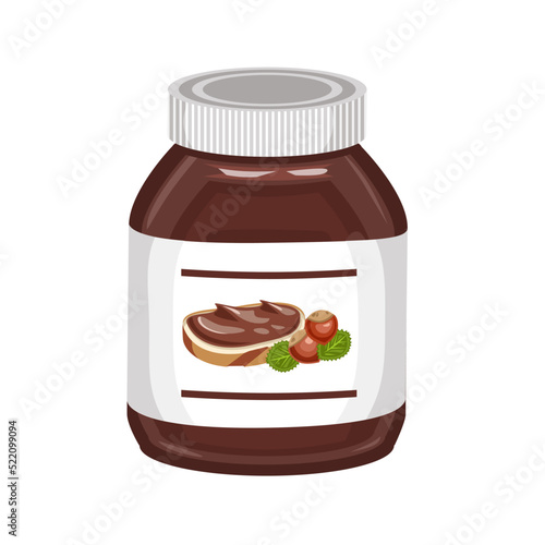 Hazelnut cream in a glass jar.  Сhocolate spread. Vector