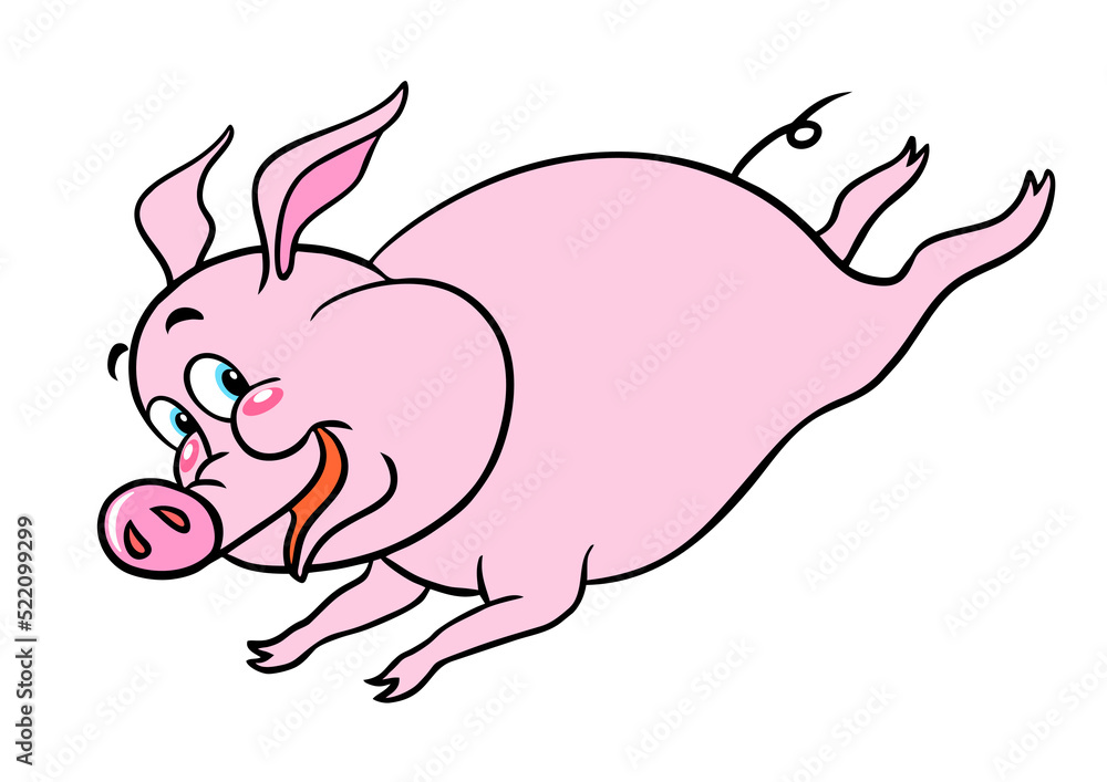 Vector image of a cheerful pink pig, isolated on white. Pink cartoon pig. Vector image of a cheerful pink pig, isolated on white. Pink cartoon pig.