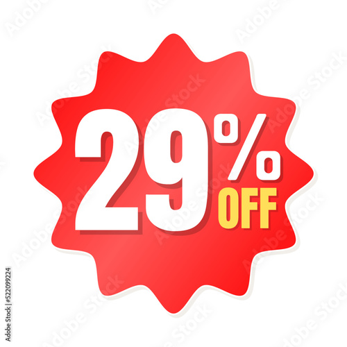 29% percent off(offer), shop now, red and yellow 3D super discount sticker, sale. vector illustration, Twenty-nine