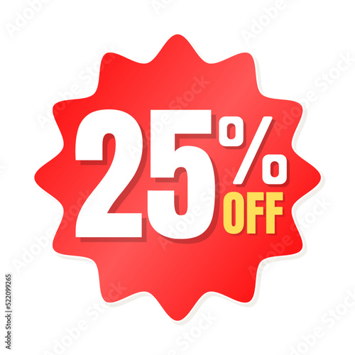 25% percent off(offer), shop now, red and yellow 3D super discount sticker, sale. vector illustration, Twenty-five 