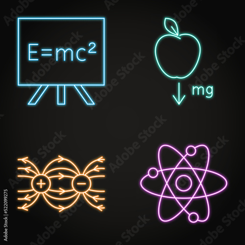 Physics neon icon set in line style