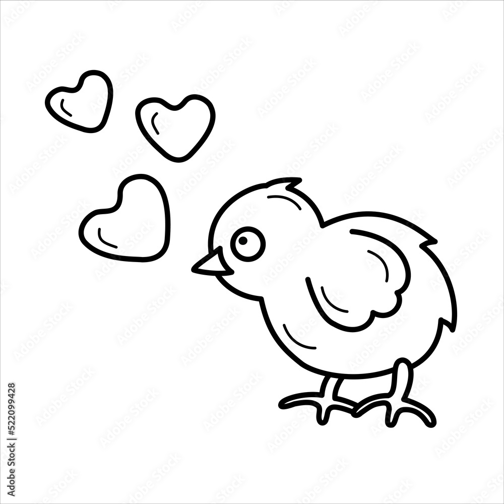 Isolated line vector illustration of a small chicken with hearts. Spring, summer, Easter theme. Suitable for web and mobile design, coloring books. Isolated line vector illustration of a small chicken with hearts. Spring, summer, Easter theme. Suitable for web and mobile design, coloring books.