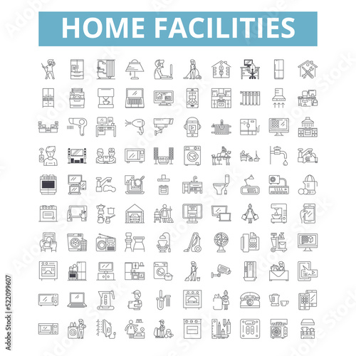 Home facilities icons, line symbols, web signs, vector set, isolated illustration