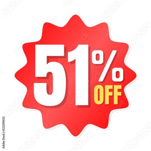 51% percent off(offer), shop now, red and yellow 3D super discount sticker, sale. vector illustration, Fifty-one