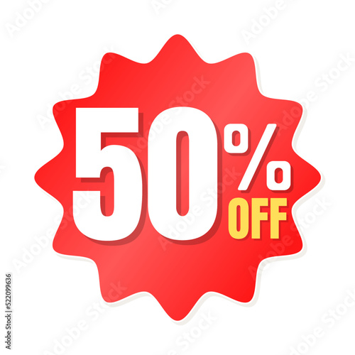 50% percent off(offer), shop now, red and yellow 3D super discount sticker, sale. vector illustration, Fifty 