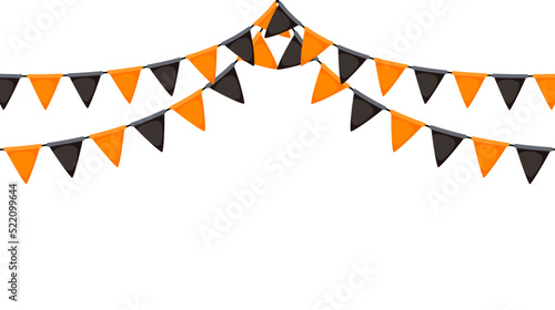 Halloween bunting. Black and orange flag garland. Triangle pennants chain. Party bunting decoration. Celebration flags for decor. Vector background 